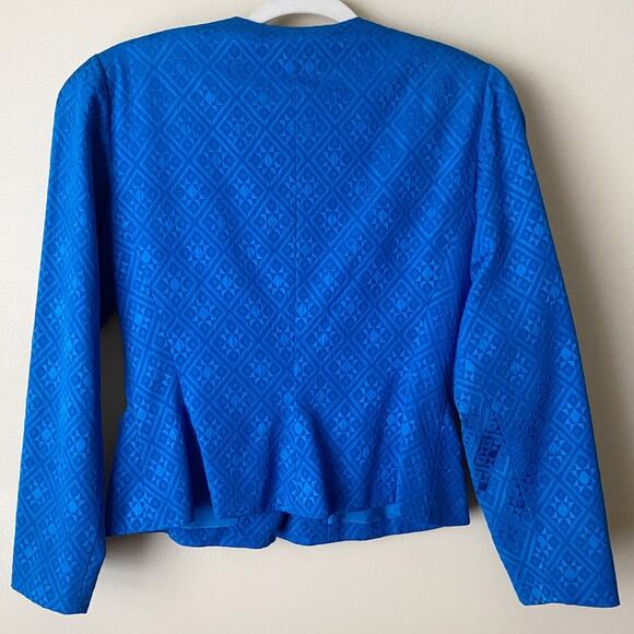 Albert Nipon | Vintage 100% Silk Button Front Blazer Jacket Blue Size 6 - Picture 5 of 6